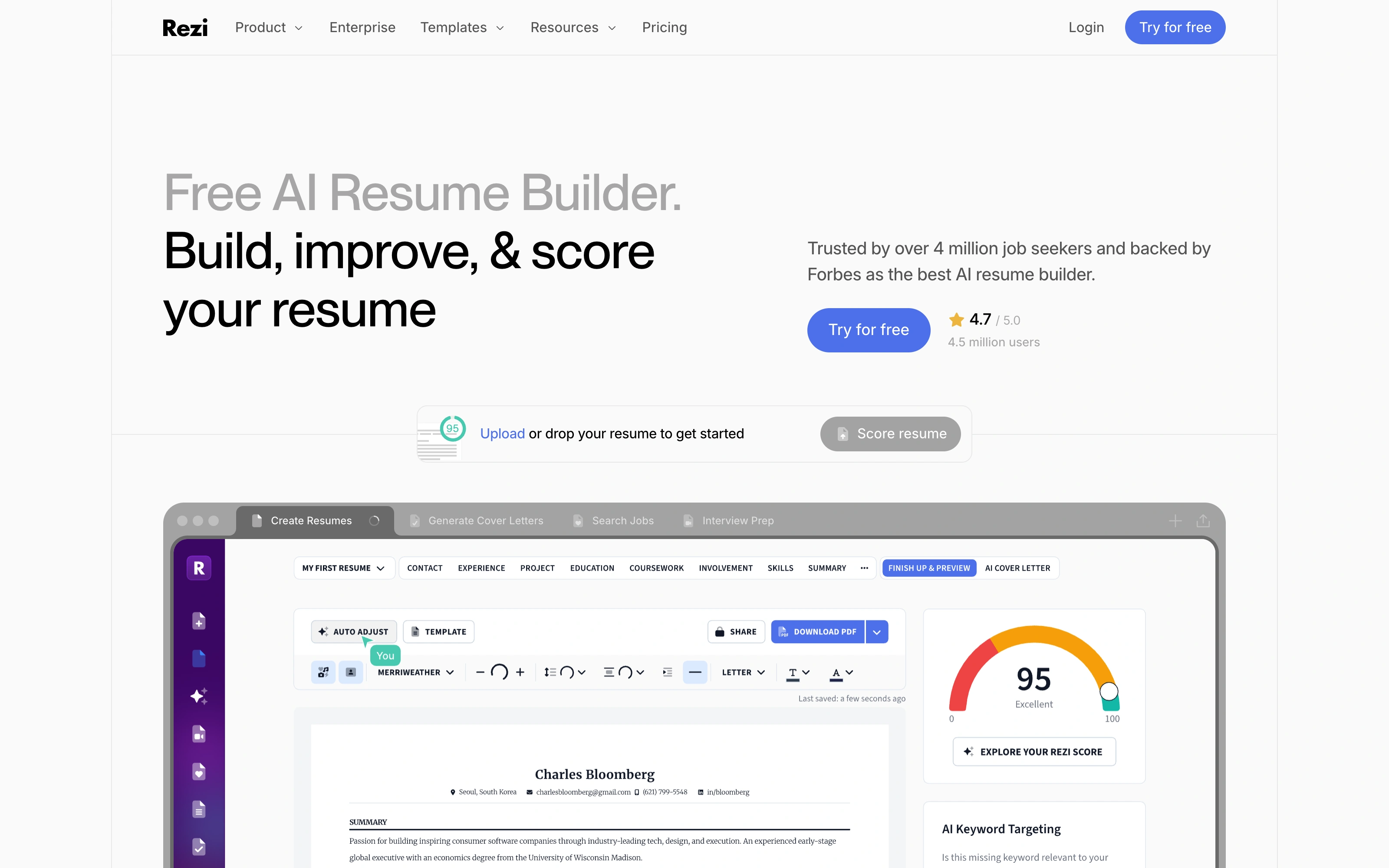 Главная AI-конструктора Rezi